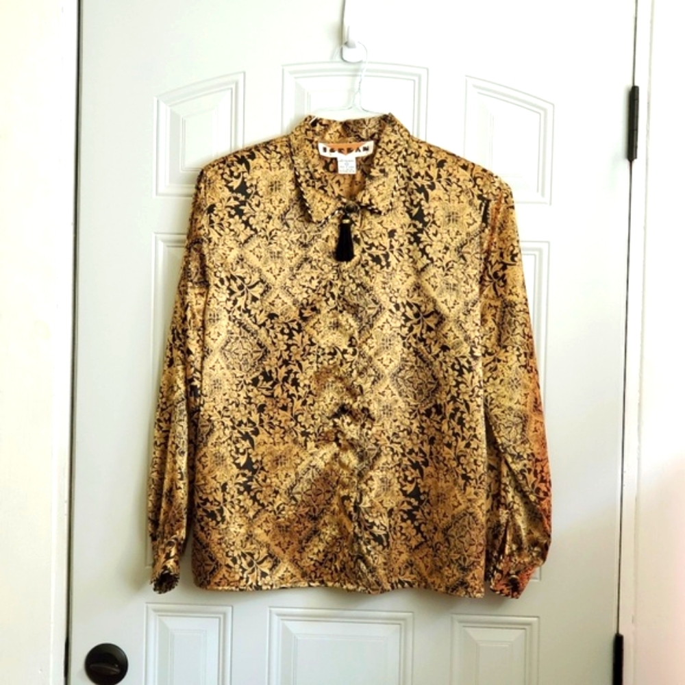 JORDAN vintage 90s blouse 12 black gold